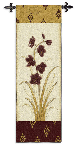 Kimono Orchid Plum I | Woven Tapestry Wall Art Hanging | Orchids Damask Asian Plum Japanese Artwork | 100% Cotton USA Size 53x18 Wall Tapestry