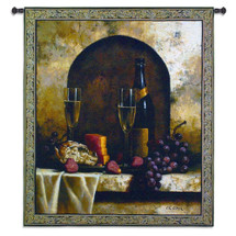 Date to Remember by Loran Speck | Woven Tapestry Wall Art Hanging | Wine with Grapes and Cheese Still Life | 100% Cotton USA Size 59x53 Wall Tapestry
