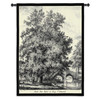 Black Poplar by Jacob George Strutt | Woven Tapestry Wall Art Hanging | Elaborate Black and White Tree at River Bridge | 100% Cotton USA Size 53x40 Wall Tapestry