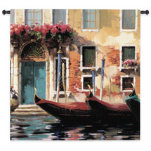 Venetian Gondolas I | Woven Tapestry Wall Art Hanging |   Romantic Venetian Waterfront with Gondolas | 100% Cotton USA Size 53x53 Wall Tapestry