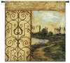 Written on the Wind II by Liz Jardine | Woven Tapestry Wall Art Hanging | Iron Architectural Motif with Impressionist Marshy Landscape | 100% Cotton USA Size 53x53 Wall Tapestry
