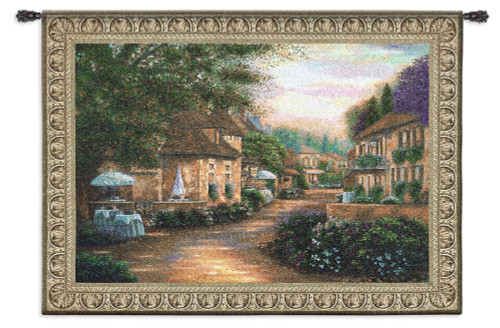 Plenitude de Charme by Betsy Brown | Woven Tapestry Wall Art Hanging | Lush European Villa Cobblestone Street Scene | 100% Cotton USA Size 75x53 Wall Tapestry