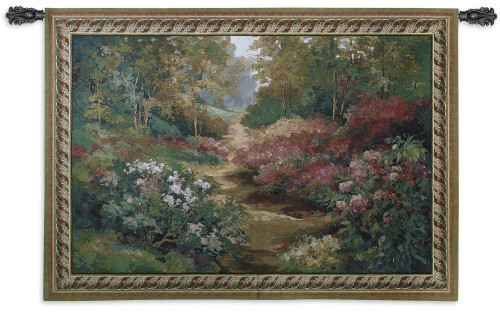 Along the Garden Path by Alix Stefan | Woven Tapestry Wall Art Hanging | Blooming Flowers Nature Trail Artwork | 100% Cotton USA Size 68x53 Wall Tapestry