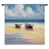 Restful Moorings by David Short | Woven Tapestry Wall Art Hanging | Peaceful Morning Seascape with Two Moored Boats | 100% Cotton USA Size 53x53 Wall Tapestry