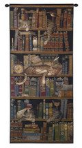 Classic Tails by Charles Wysocki | Woven Tapestry Wall Art Hanging | Cute Sleeping Cats on Bookshelf - Fun Cat Lover's Gift | 100% Cotton USA Size 55x27 Wall Tapestry