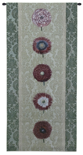 Floating Botanicals Damask | Woven Tapestry Wall Art Hanging | Vertical Crimson Besler Floral Arrangement on Damask | 100% Cotton USA Size 57x26 Wall Tapestry