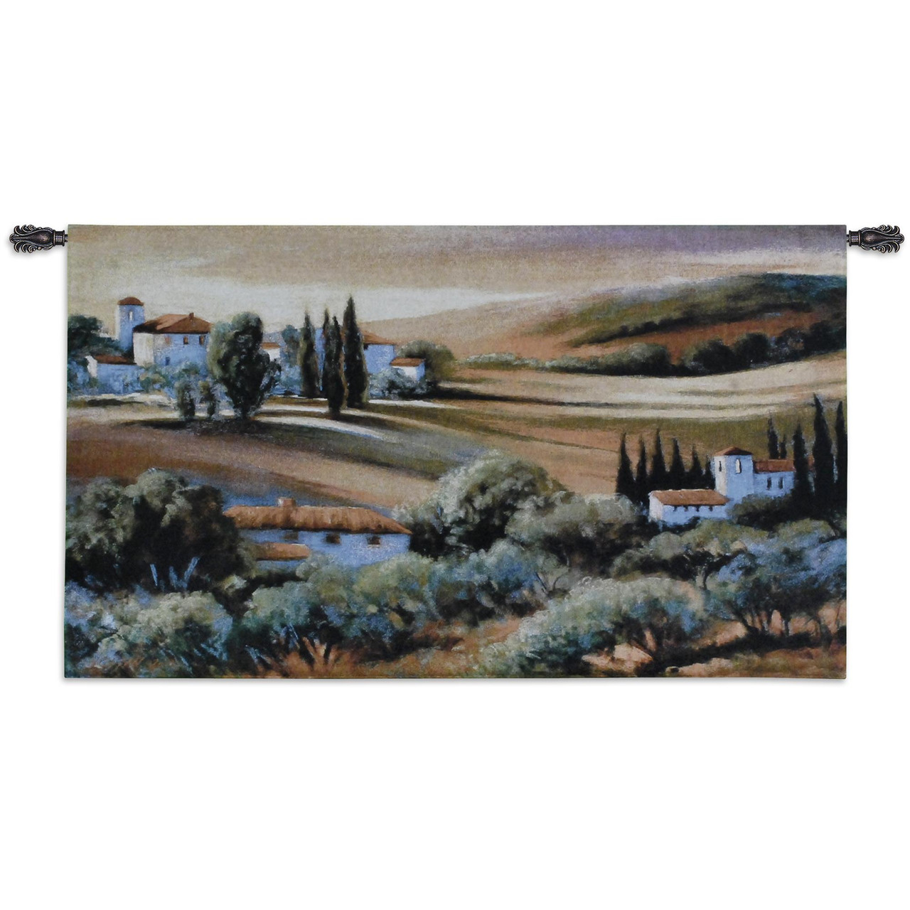 Afternoon Light in Tuscany by Carol Jessen Woven Tapestry Wall Art Hanging  Vibrant Tuscan Hillside Panoramic 100% Cotton USA Size 53x32