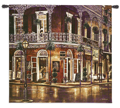 Jazz du Jour by Betsy Brown | Woven Tapestry Wall Art Hanging | New Orleans French Quarter Architecture Evening Street Music | 100% Cotton USA Size 53x53 Wall Tapestry