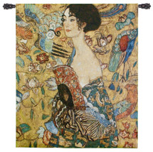 Lady with Fan by Gustav Klimt | Woven Tapestry Wall Art Hanging | Art Nouveau Colorful Abstract Woman Frau mit Fächer 1917 | 100% Cotton USA Size 52x37 Wall Tapestry