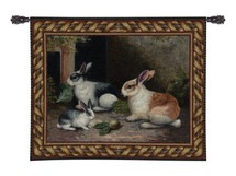 Lapin Wool and Cotton | Woven Tapestry Wall Art Hanging | Cottontail Rabbits Snacking on Turnips Children’s Decor | 100% Cotton USA Size 53x40 Wall Tapestry