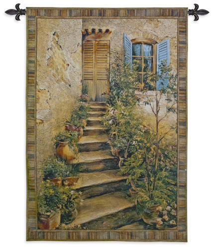 Tuscan Villa II by Roger Duvall | Woven Tapestry Wall Art Hanging | Rustic Italian Village Steps | 100% Cotton USA Size 53x43 Wall Tapestry