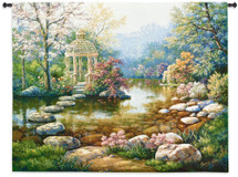 Gazebo Rom | Woven Tapestry Wall Art Hanging | Colorful Spring Gazebo across Pond | 100% Cotton USA Size 53x40 Wall Tapestry