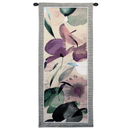 Fiesta Primavera II by Lola Abellan | Woven Tapestry Wall Art Hanging | Floral Organic Forms and Fruit Themes | 100% Cotton USA Size 53x22 Wall Tapestry