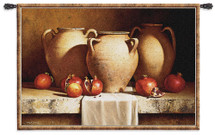 Urns with Pomegranates by Loran Speck | Woven Tapestry Wall Art Hanging | Three Clay Urns Ripe Pomegranate Rustic Still Life | 100% Cotton USA Size 53x36 Wall Tapestry
