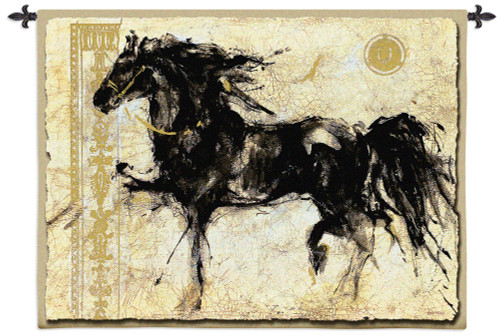 Lepa Zena by Marta Gottfried | Woven Tapestry Wall Art Hanging | Majestic Black Horse Ink Artwork | 100% Cotton USA Size 53x45 Wall Tapestry