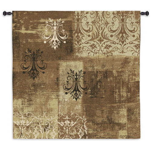 Abstract Damask Flax Square | Woven Tapestry Wall Art Hanging | Chandelier Silhouettes on Ornate Pattern | 100% Cotton USA Size 53x53 Wall Tapestry
