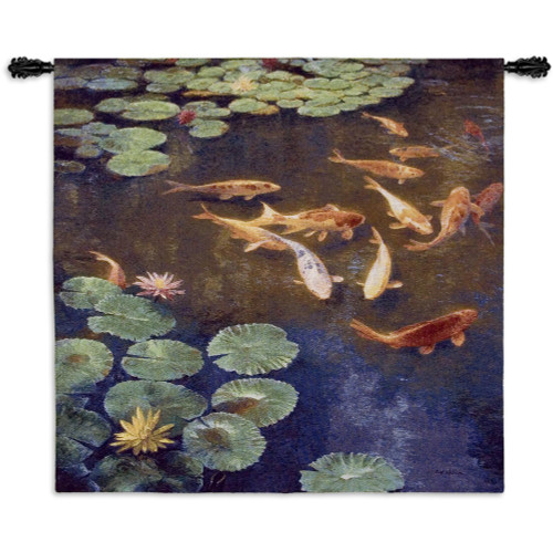 Inclinations by Curt Walters | Woven Tapestry Wall Art Hanging | Tranquil Koi Fish in Water Lily Pond | 100% Cotton USA Size 52x50 Wall Tapestry
