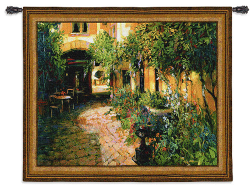Courtyard Alsace | Woven Tapestry Wall Art Hanging | Rich Shaded Cobblestone Path in European Courtyard | 100% Cotton USA Size 65x53 Wall Tapestry