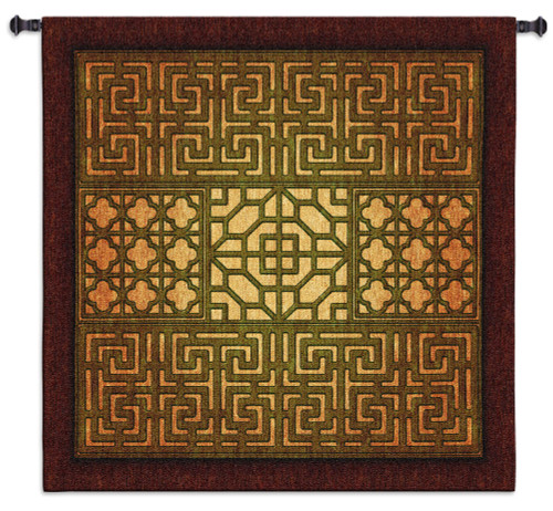 Eastern Lattice | Woven Tapestry Wall Art Hanging | Warm Geometric Metal Lattice Patterns | 100% Cotton USA Size 53x53 Wall Tapestry
