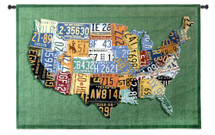 USA Tags by Aaron Foster | Woven Tapestry Wall Art Hanging | Vintage License Plate USA Map | 100% Cotton USA Size 53x38 Wall Tapestry