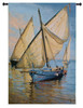 Violet Boat by Jaume Laporta | Woven Tapestry Wall Art Hanging | Vintage Sailboat on Sunset Seascape with Fisherman | 100% Cotton USA Size 52x35 Wall Tapestry
