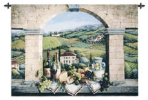 Vino de Tuscany by Barbara R. Felisky | Woven Tapestry Wall Art Hanging | Tuscan Villa Arch Wine and Grape Still Life | 100% Cotton USA Size 75x52 Wall Tapestry