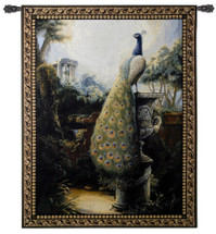 Luogo Tranquillo by Paul Panossian | Woven Tapestry Wall Art Hanging | Peacock Garden in Ancient Ruins | 100% Cotton USA Size 53x40 Wall Tapestry