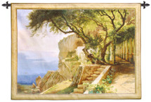 Pergola in Amalfi by Carl Frederik Aagaard | Woven Tapestry Wall Art Hanging | Golden Italian Coastal Villa Cliffs | 100% Cotton USA Size 53x39 Wall Tapestry