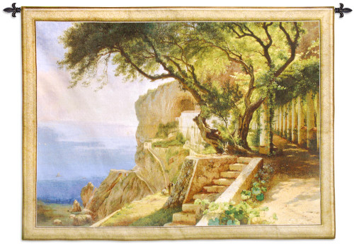 Pergola in Amalfi by Carl Frederik Aagaard | Woven Tapestry Wall Art Hanging | Golden Italian Coastal Villa Cliffs | 100% Cotton USA Size 67x52 Wall Tapestry
