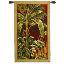 Bali Garden I by John Douglas | Woven Tapestry Wall Art Hanging | Bright Tropical Jungle Foliage on Red | 100% Cotton USA Size 60x35 Wall Tapestry