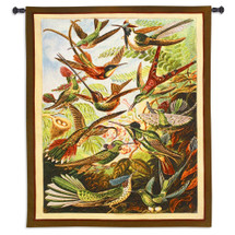 Trochilus | Woven Tapestry Wall Art Hanging | Exotic Jamaican Streamertail Hummingbirds Vibrant Nature Scene | 100% Cotton USA Size 62x43 Wall Tapestry