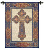 Gothic Cross by Acorn Studio | Woven Tapestry Wall Art Hanging | Gothic Cross in Dramatic Blues and Reds | 100% Cotton USA Size 53x38 Wall Tapestry