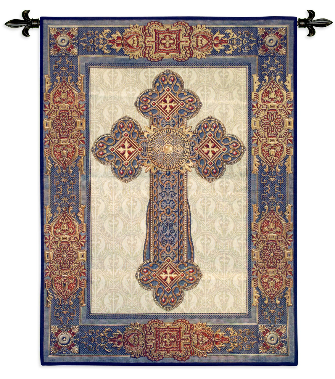 Gothic Cross by Acorn Studio Woven Tapestry Wall Art Hanging Gothic  Cross in Dramatic Blues and Reds 100% Cotton USA Size 53x38