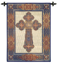 Gothic Cross by Acorn Studio | Woven Tapestry Wall Art Hanging | Gothic Cross in Dramatic Blues and Reds | 100% Cotton USA Size 53x38 Wall Tapestry
