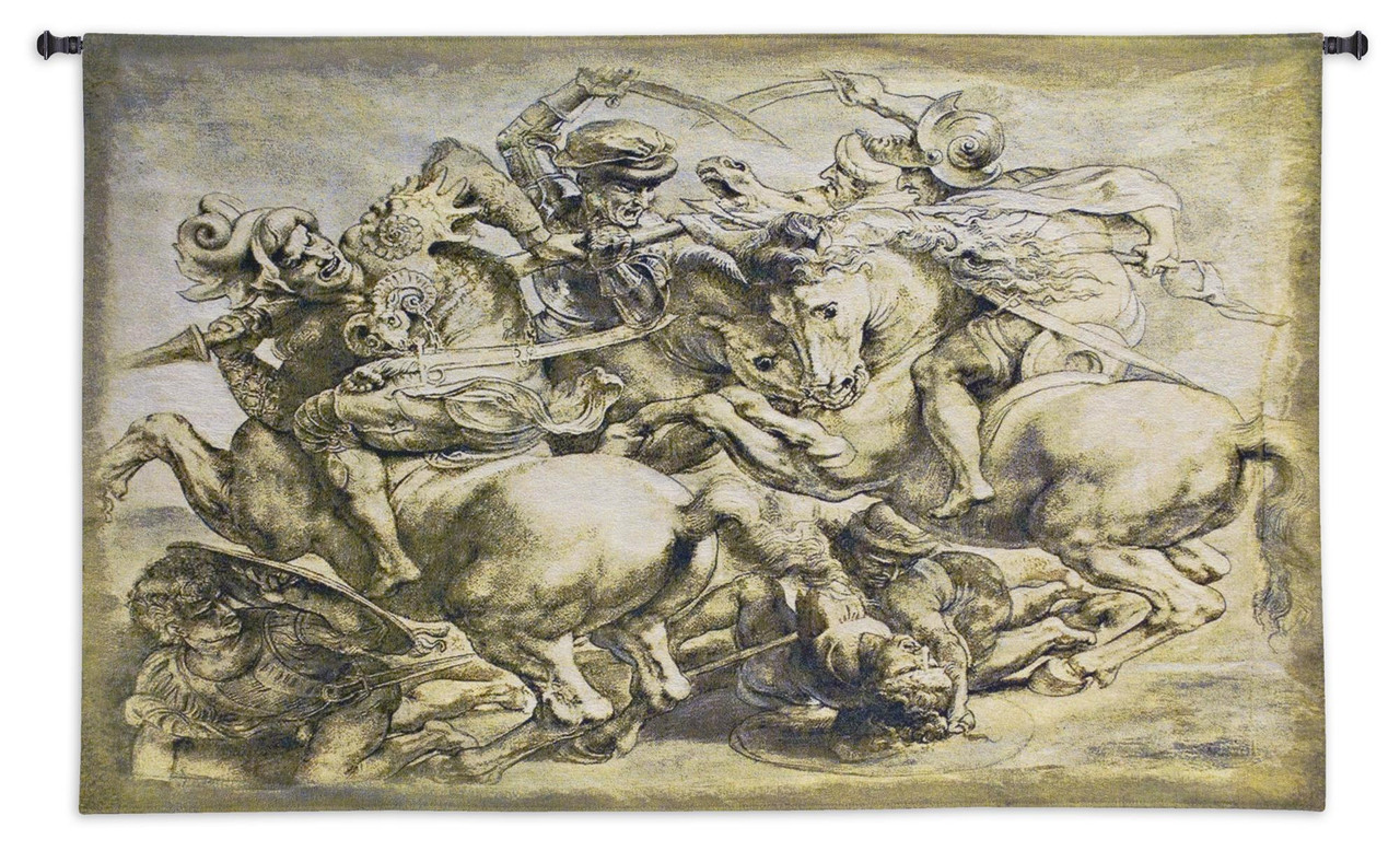 The Battle of Anghiari European Wall Tapestry - Horse Jacquard Wall Decor Art newest - Woven Italian Wall Tapestry - Cream Background Wall Hanging