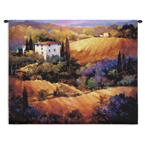 Evening Glow by Nancy O'Toole | Woven Tapestry Wall Art Hanging | Colorful Tuscan Countryside Sunset | 100% Cotton USA Size 31x31 Wall Tapestry