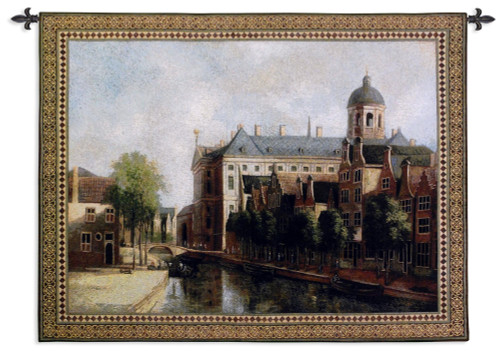 Morning Stillness | Woven Tapestry Wall Art Hanging | Classic European Architecture with Canal | 100% Cotton USA Size 53x41 Wall Tapestry