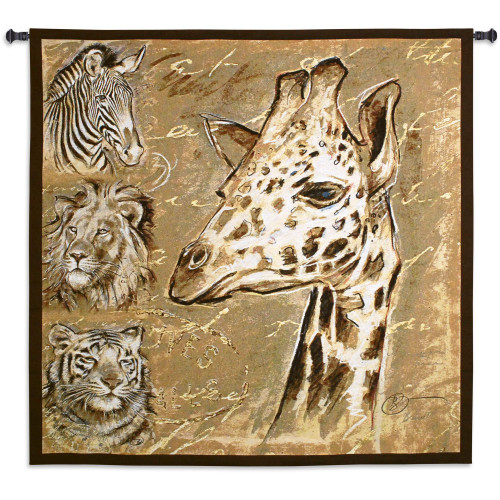 Safari by Chad Barrett | Woven Tapestry Wall Art Hanging | African Wildlife Portraits in Brown Tones | 100% Cotton USA Size 53x52 Wall Tapestry