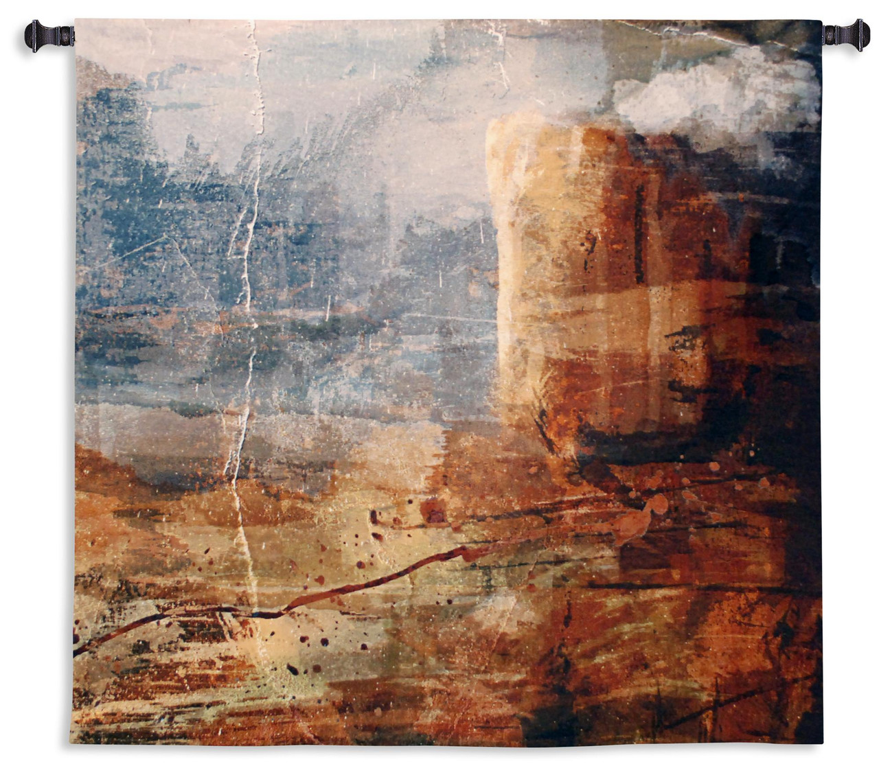 Transition Woven Tapestry Wall Art Hanging Rustic Abstract Jagged Cliff  Landscape 100% Cotton USA Size 35x35