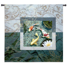 Flirtation | Woven Tapestry Wall Art Hanging | Serene Koi Pond with Lily Pads | 100% Cotton USA Size 53x53 Wall Tapestry