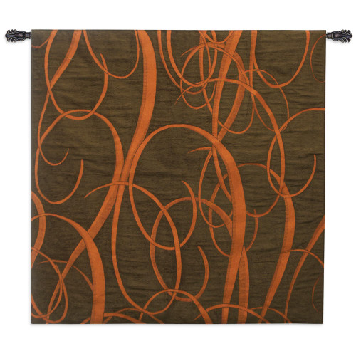 Serif Copper | Woven Tapestry Wall Art Hanging | Rich Architectural Spiraling Metal Design on Brown | 100% Cotton USA Size 52x52 Wall Tapestry