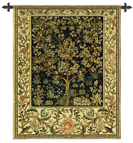 Tree of Life Midnight Blue by William Morris | Arts and Crafts Style Woven Tapestry Wall Art Hanging | Eternal Life Heaven Design in Indigo | 100% Cotton USA Size 53x42 Wall Tapestry