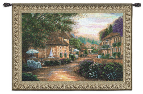 Plenitude de Charme by Betsy Brown | Woven Tapestry Wall Art Hanging | Lush European Villa Cobblestone Street Scene | 100% Cotton USA Size 53x38 Wall Tapestry