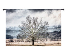 January | Woven Tapestry Wall Art Hanging | Barren Winter Tree in Isolated Field | 100% Cotton USA Size 59x38 Wall Tapestry
