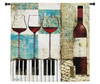 Bon Appetit by Keith Mallett | Woven Tapestry Wall Art Hanging | Wine And Piano Contemporary Collage | 100% Cotton USA Size 31x31 Wall Tapestry