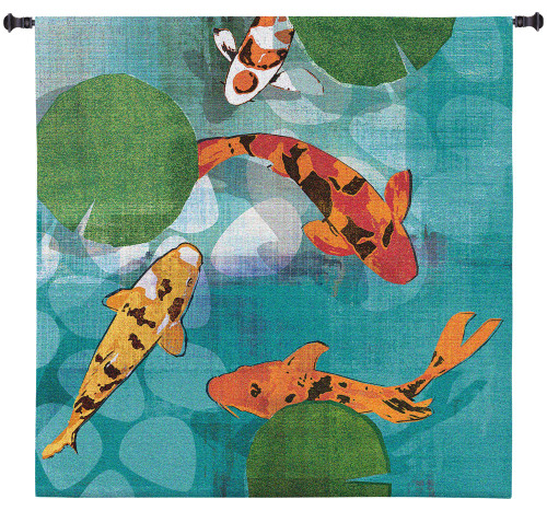 Lucky Koi by Tandi Venter | Woven Tapestry Wall Art Hanging | Colorful Vibrant Koi Pond with Water Lilies | 100% Cotton USA Size 31x31 Wall Tapestry