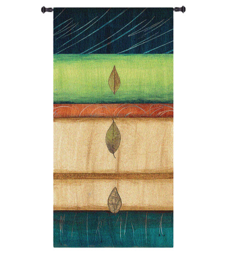 Springing Leaves I by Laurie Fields | Woven Tapestry Wall Art Hanging | Contemporary Vertical Leaf Collage | 100% Cotton USA Size 60x31 Wall Tapestry