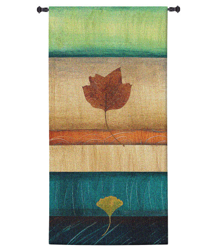 Springing Leaves II by Laurie Fields | Woven Tapestry Wall Art Hanging | Contemporary Vertical Leaf Collage | 100% Cotton USA Size 52x26 Wall Tapestry