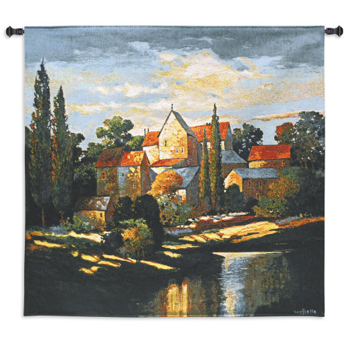 Autumn Memories by Max Hayslette | Woven Tapestry Wall Art Hanging | Tuscan Villa Landscape Waterfront at Sunset | 100% Cotton USA Size 53x53 Wall Tapestry