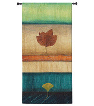 Springing Leaves II by Laurie Fields | Woven Tapestry Wall Art Hanging | Contemporary Vertical Leaf Collage | 100% Cotton USA Size 60x31 Wall Tapestry